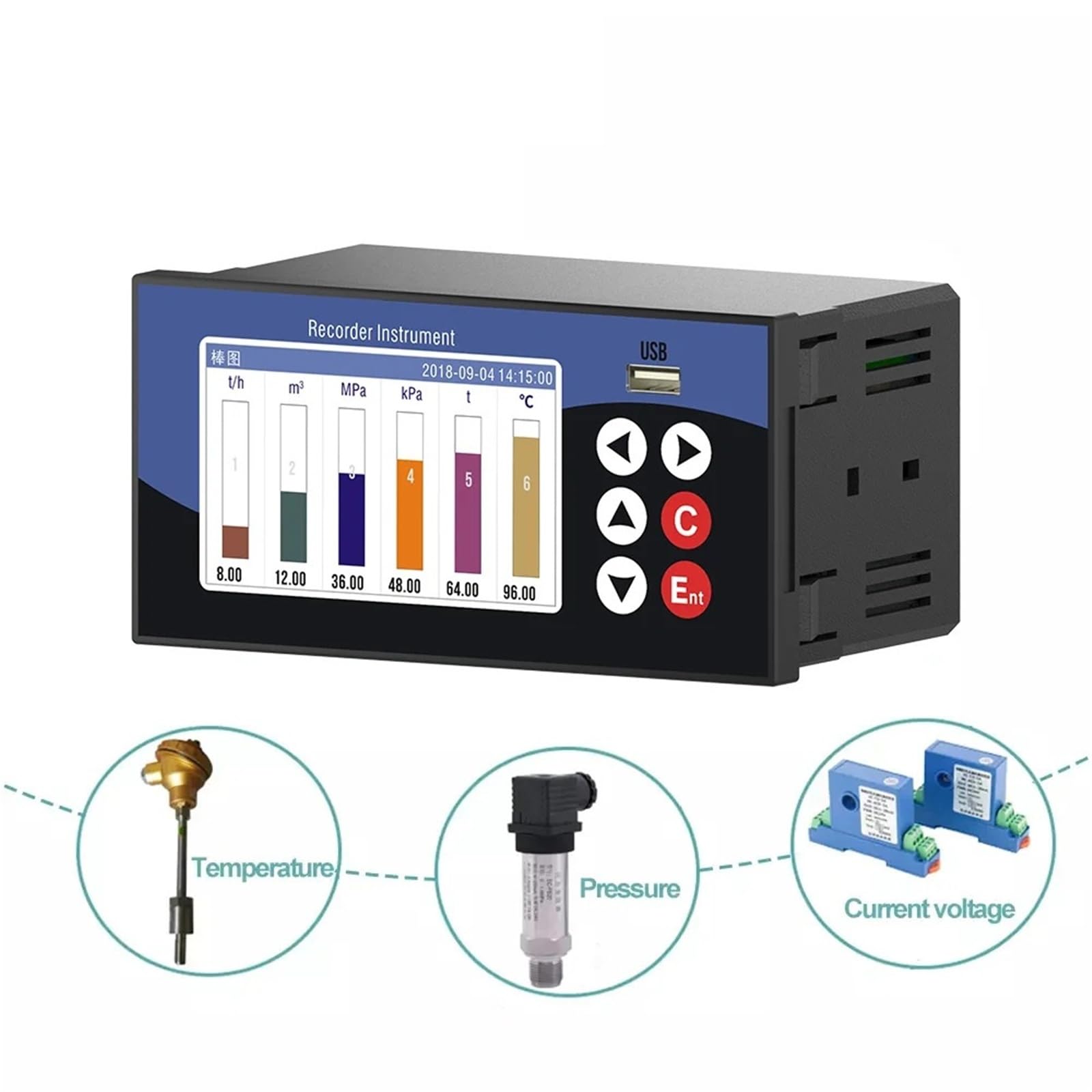 datenlogger Datenrekorder Datenlogger 6 Kanäle Temperatur Druck Luftfeuchtigkeit Strom Spannung(4 Channels 220V)