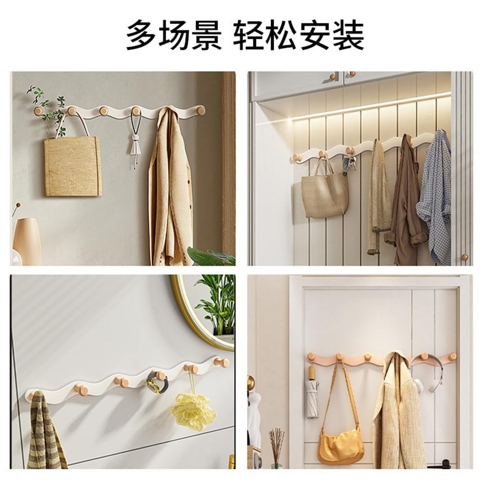 Perchero de Pared Moderno y Sencillo, sin Perforaciones, Que no se Cae, con Forma de Tronco, para Colgar en la Pared, detrás de la Puerta de Entrada, Color Blanco Crema, 6 Ganchos