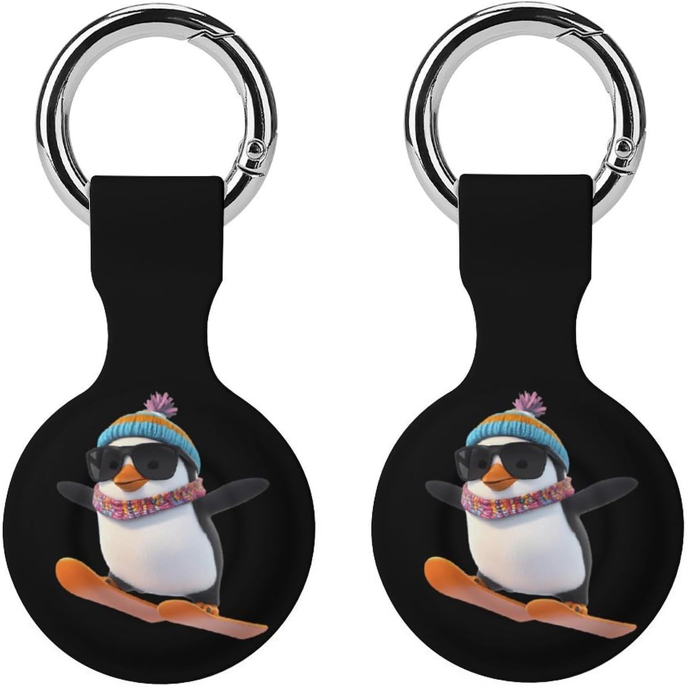 Penguin Ski Skiing Funny Cover Compatible with AirTag Case Protector GPS Tracker Holder with Keychain