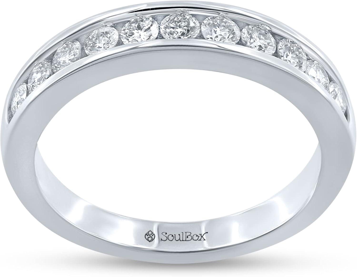 SoulBox 10K White Gold 0.50 Carat Half Eternity Round Diamond Wedding Anniversary Band for Women