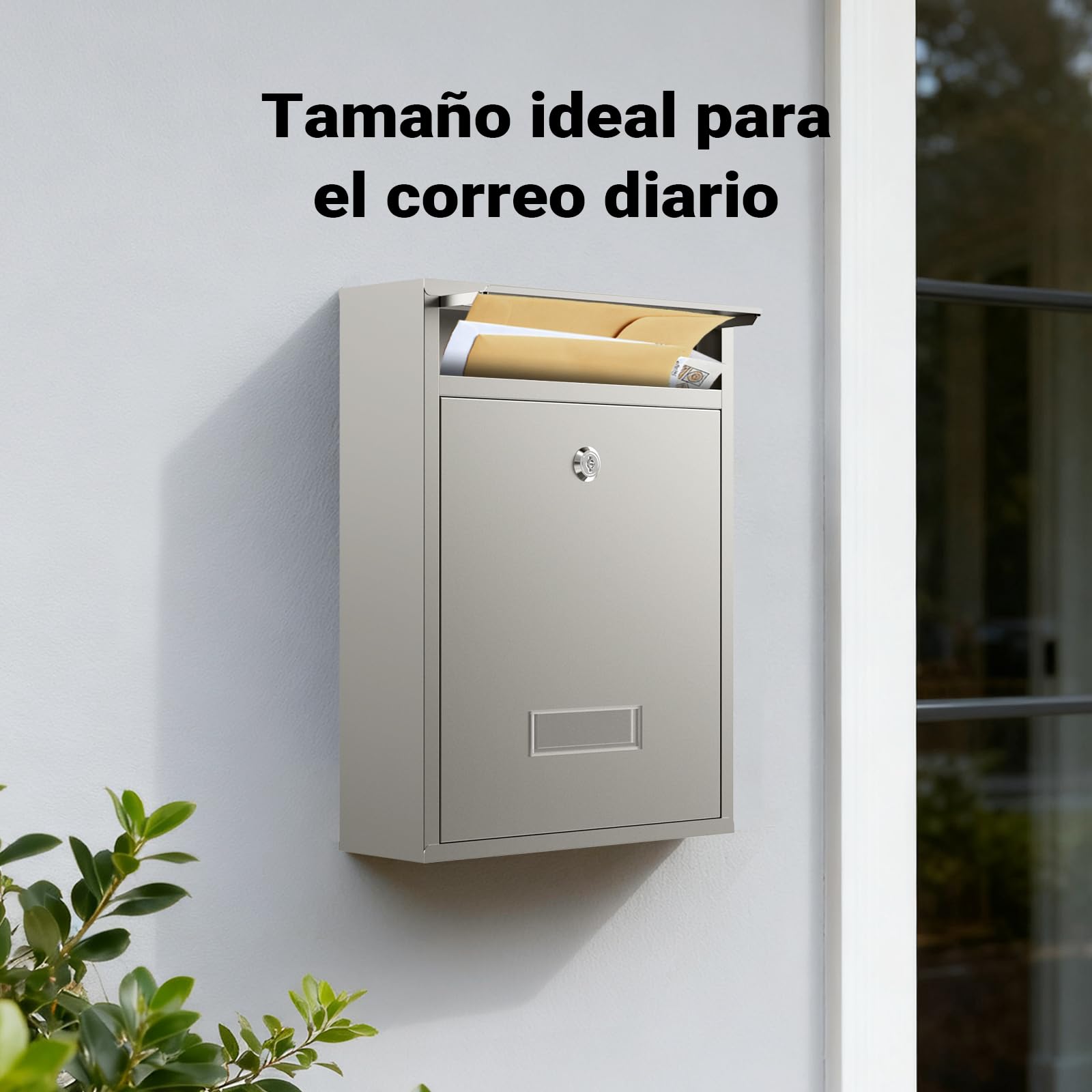 Wiltec Buzón de Pared Acero Inoxidable V10 con Placa de identificación, Amplia Ranura para Cartas y 2 Llaves buzón de Acero con Recubrimiento en Polvo para Montaje en Pared