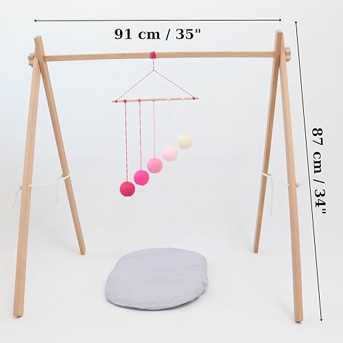 Miniatura 2 de Perchero Montessori de madera de haya premium para gimnasio y ropa para bebés  Sistema de bloqueo de estrellas plegable, portátil y seguro  Se dobla