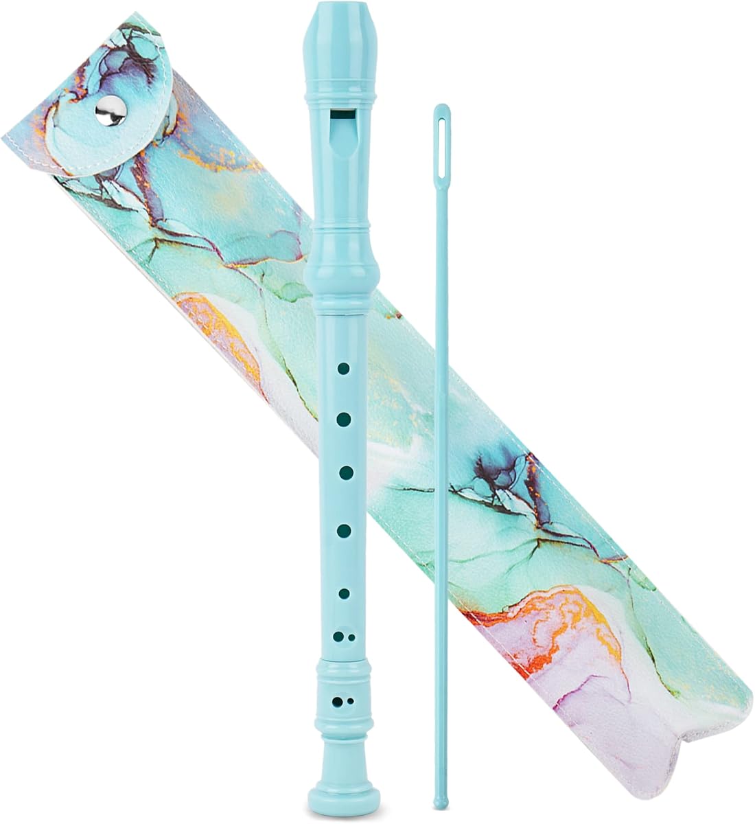 Recorder Instrument for Beginner Adults,8-Hole Soprano Descant Recorder Music Flute with with Cleaning Rod & Leather Case For Home Entertainment(2-Blue Green Splash-ink）