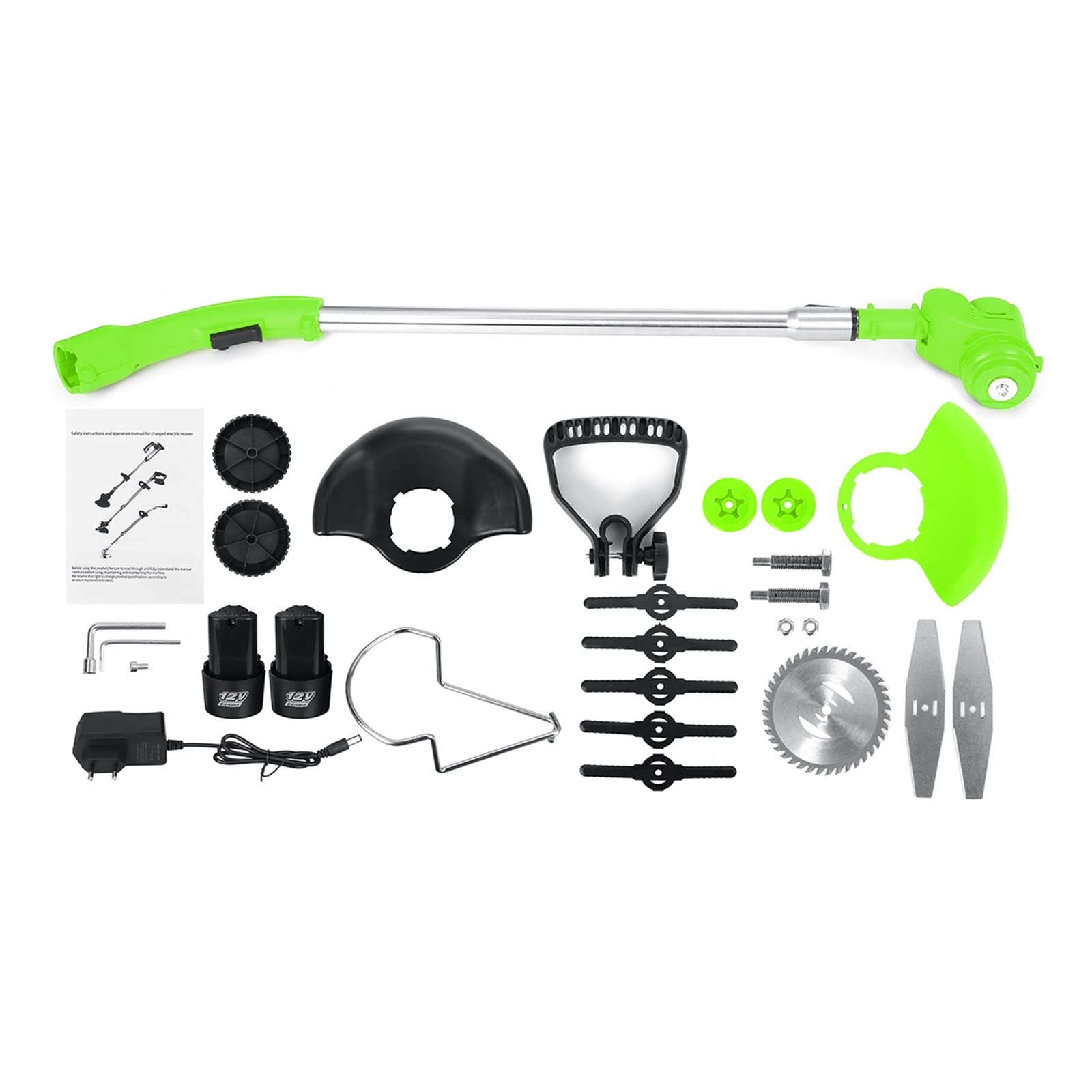 Cortasetos, Potente cortadora de césped eléctrica de 600W, cortadora de césped 18VF, cortadora de césped inalámbrica, Herramienta de jardín con batería de Iones de Litio de 2 Piezas(2 Battery)