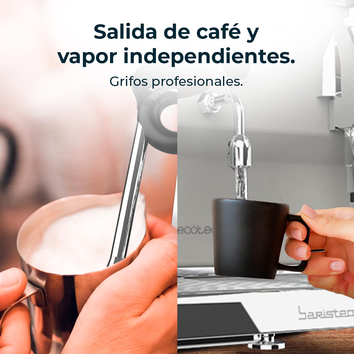 Cecotec Cafetera Express Barista Baristeo Gastro Dark. Bomba Rotatoria 9 Bares, Caldera 10.5L, Sistema E61, Control Pid, Grifos Profesionales, 3200W, Extracción Crema, Diseño Profesional, Versatilidad