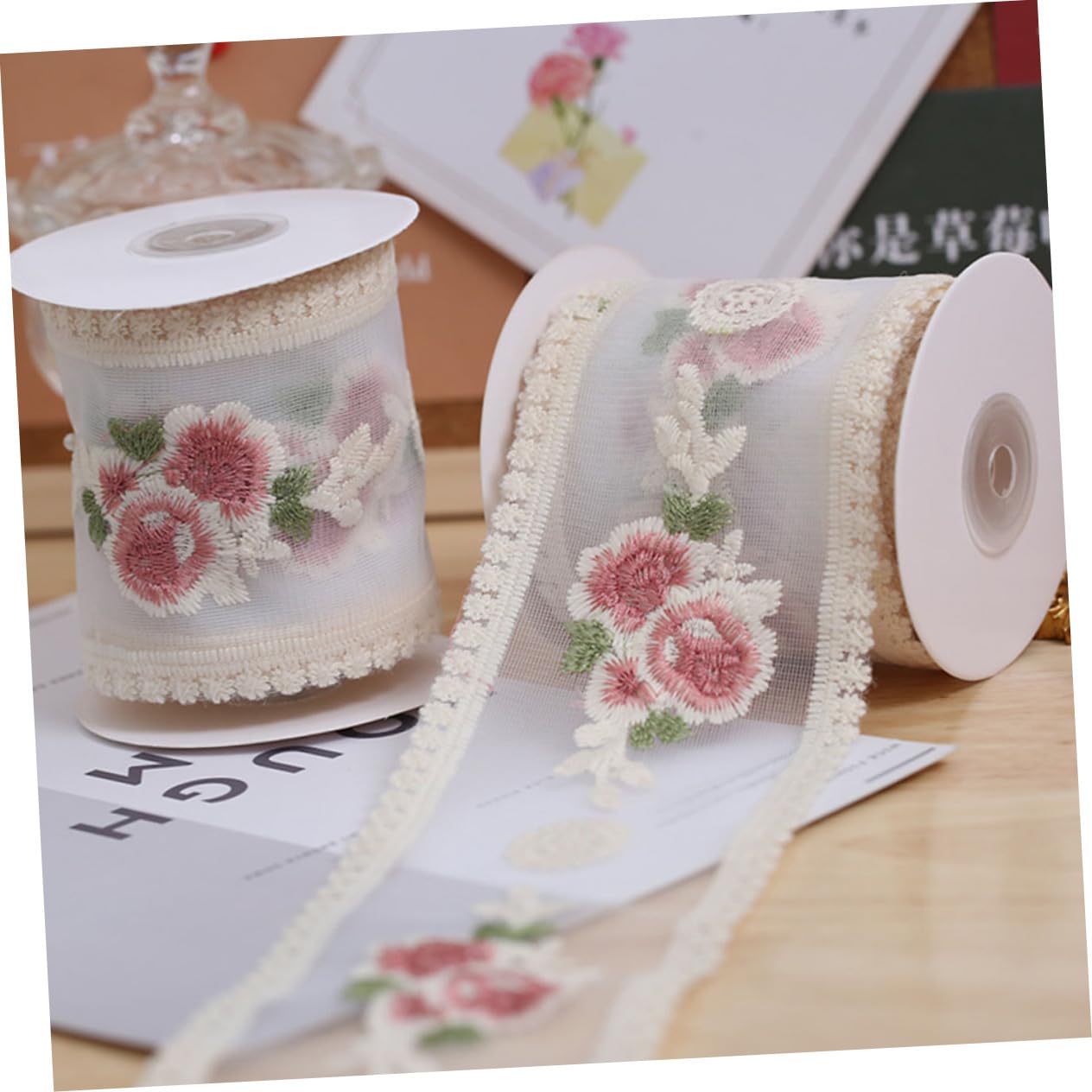 Operitacx 5rollos Cinta De Encaje Rosa Floral Para Manualidades Metros De Material Para Accesorios De Cabello y Decoración De Bodas