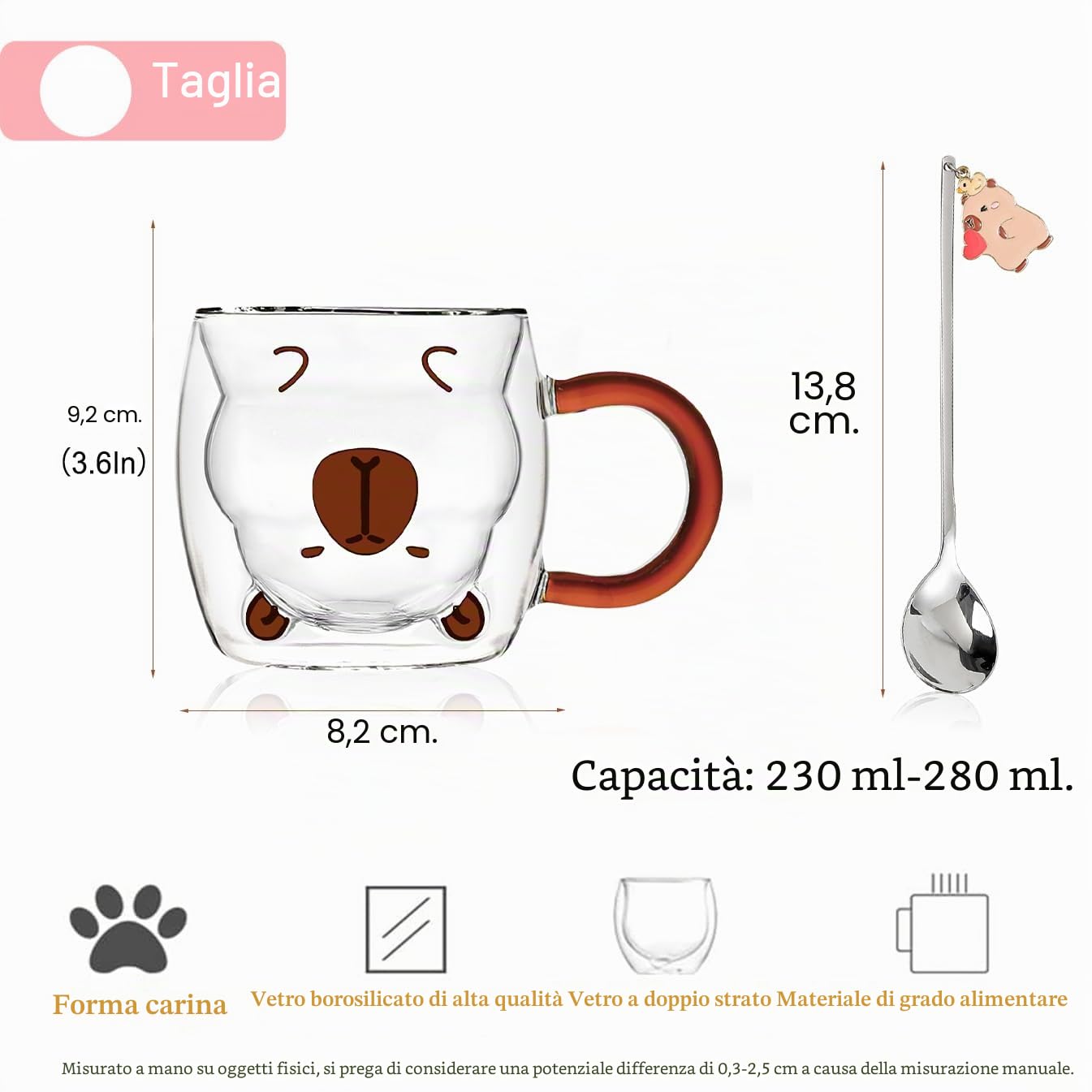 Regali per donne, oggetti dolci Capybara, bicchieri da caffè a doppia parete, tazze Kawaii per cappuccino, tè, espresso, latte macchiato, bicchieri, regali di Natale, regalo di compleanno, regali