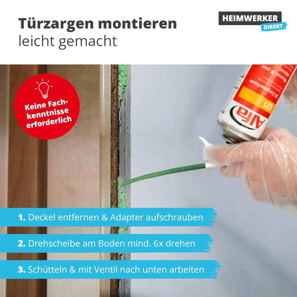 Alfa 2x Zweikomponentiger, schnell härtender 2K-Zargenschaum 2 x 400 ml, Volumenausbeute ausgeschäumt 12-14 l