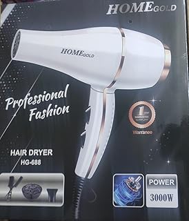 Home Gold 3000 Hair Dryer - Superior Drying Performance with Multiple Settings, Ionic Care and Overheat Protection (HG-688 (White)), 3000.0 Watts