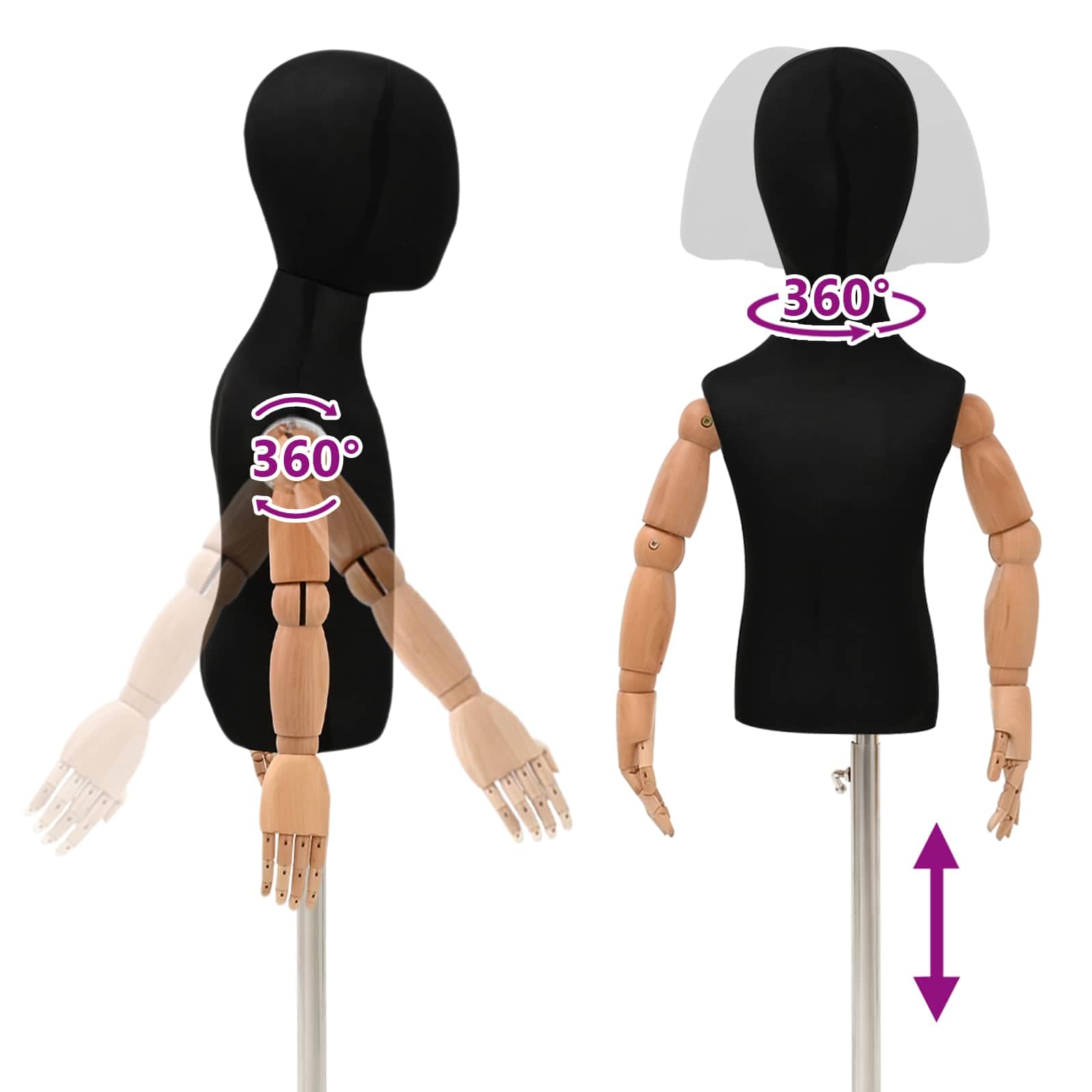 vidaXL Verstellbares 120-157 cm Mannequin mit Basis Unisex PP Schwarz