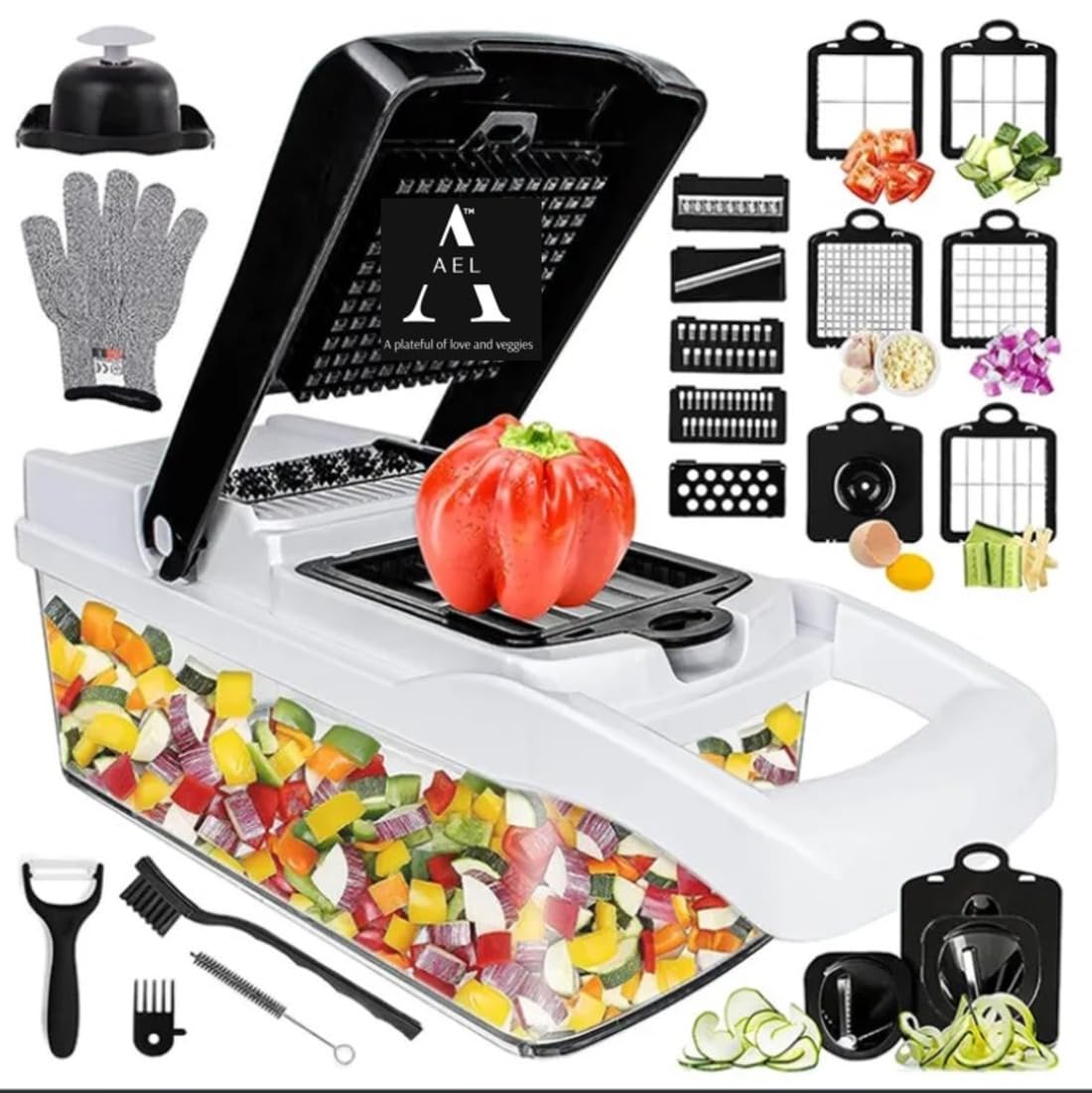 26-1 Ultimate Kitchen Food Chopper Combo - Mandoline Slicer for Kitchen, Vegetable Chopper, Salad Maker, Potato & Onion Slicer, Picador de Verduras y Vegetales, Tomato and Cucumber Cutter.