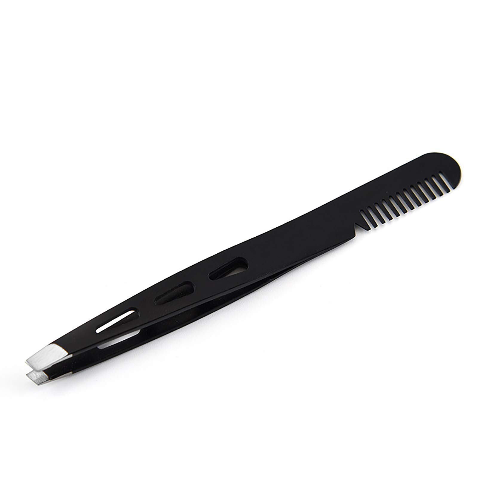 Stainless Steel Slant Tip Tweezer with eyebrow Comb, Precision Stainless Steel Hair Removal Tweezers and Professional Eyebrow Shaping (Black)