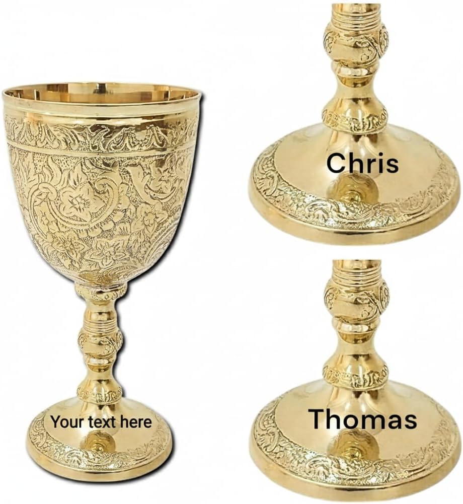 Personalized Brass Vintage Chalice Goblet Royal Wine Cups of King Arthur - Renaissance Medieval Gifts for Communion, Christmas Royal Chalice Catholic Church, Baptism, Confirmation, Holy.