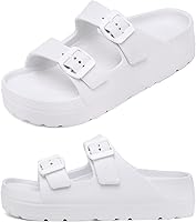 Haifago Women's Platform Sandals with Arch Support - Adjustable Buckle Beach Slides, Lightweight Waterproof EVA Comfort Slides