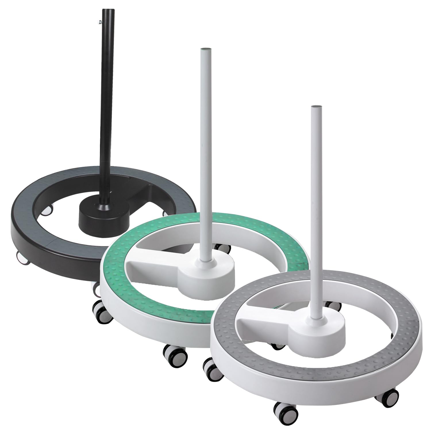 Lumeno Supporto con ruote 6159GR, 6159GN, 6159SW con anello di base grigio o verde, stativo per lampada con lente d' ingrandimento, da lavoro o estetica, adatto alla serie 721X, 821X, 851X nero