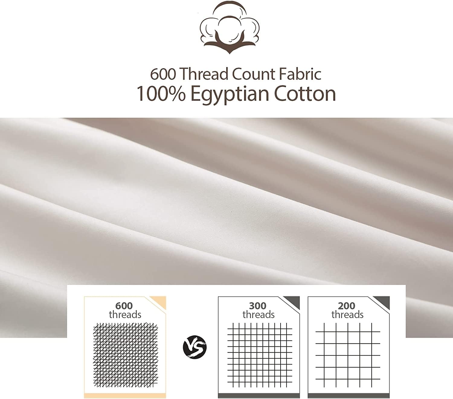 Juego de 4 protectores de almohada tamaño King, 100 % algodón egipcio con cremallera, fundas de almohada refrescantes de 600 hilos, silenciosas y transpirables, de fácil cuidado (paquete de 4, beige)