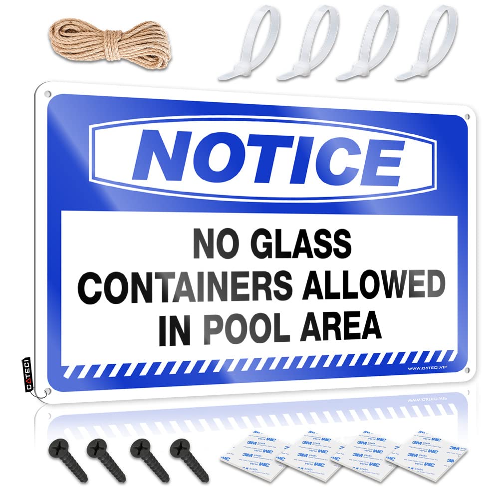 IBWNBBUSN Bar Tin Signs Vintage Notice No Glass Containers Allowed In Pool Area Tin Sign Bar Accessories Man Cave Metal Man Cave Decor(20X30CM)
