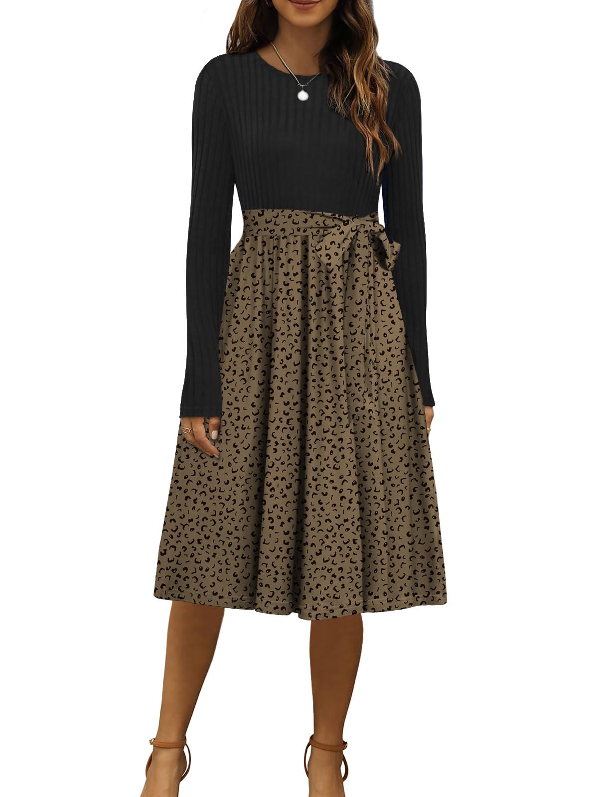 Womens Long Sleeve Knit Tops Boho Maxi Sweater Dress Tie Waist Elegant Fall Winter Dresses