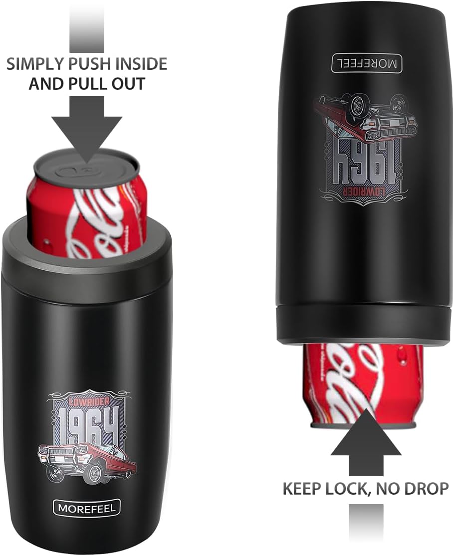 4-in-1 Skinny Can Cooler Double Wall Stainless Steel Insulated Can Holder,Can Coozie, Works With 12 Oz Slim Can,Standard Cans,Beer Bottles & As Pint Cups (Retro Black) - Image 6