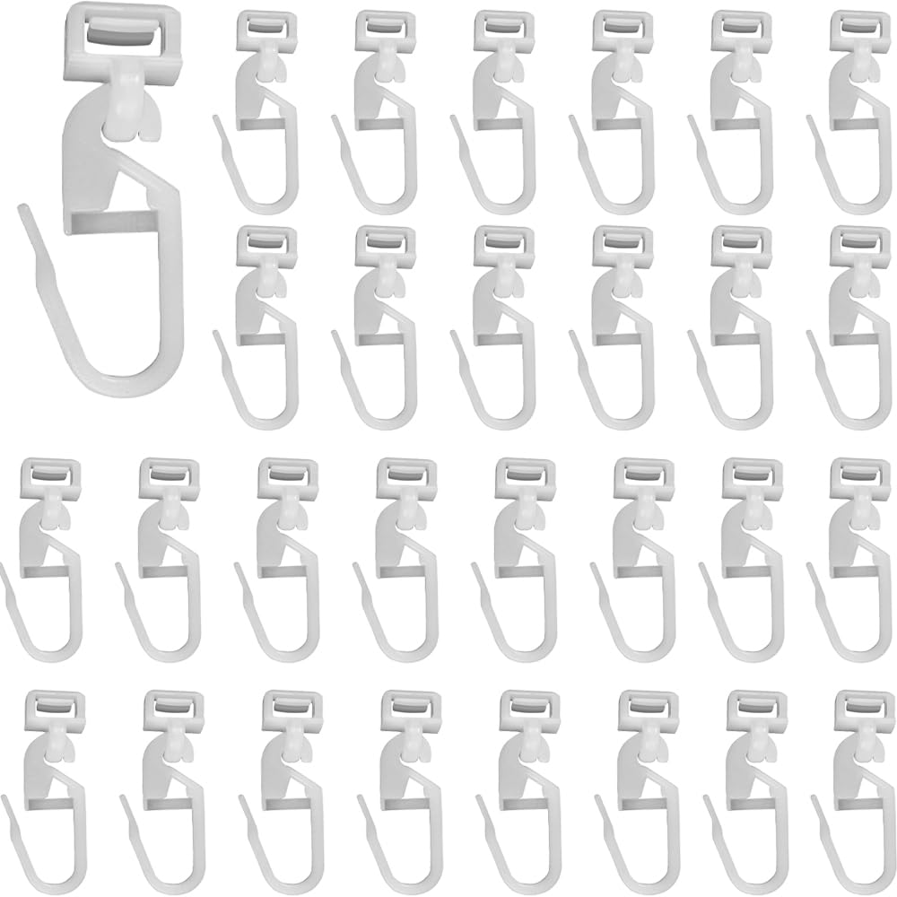 DWUENT 30-Pack Plastic Curtain Hooks & Clips, 34mm Universal Track Gliders for Smooth Sliding Curtains in Caravans, Campervans & Vans (White)