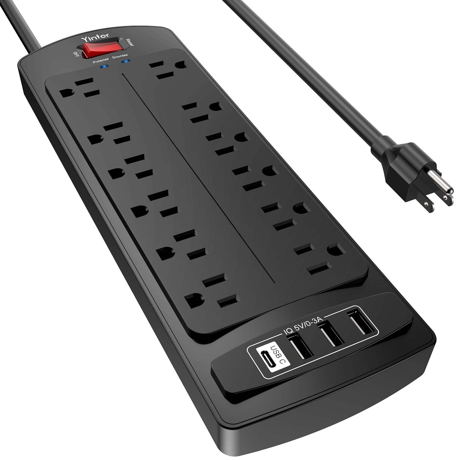 Yintar 6Ft Surge Protector Power Strip with 6 Outlets & 3 USB Ports, Black — Amazon image 14