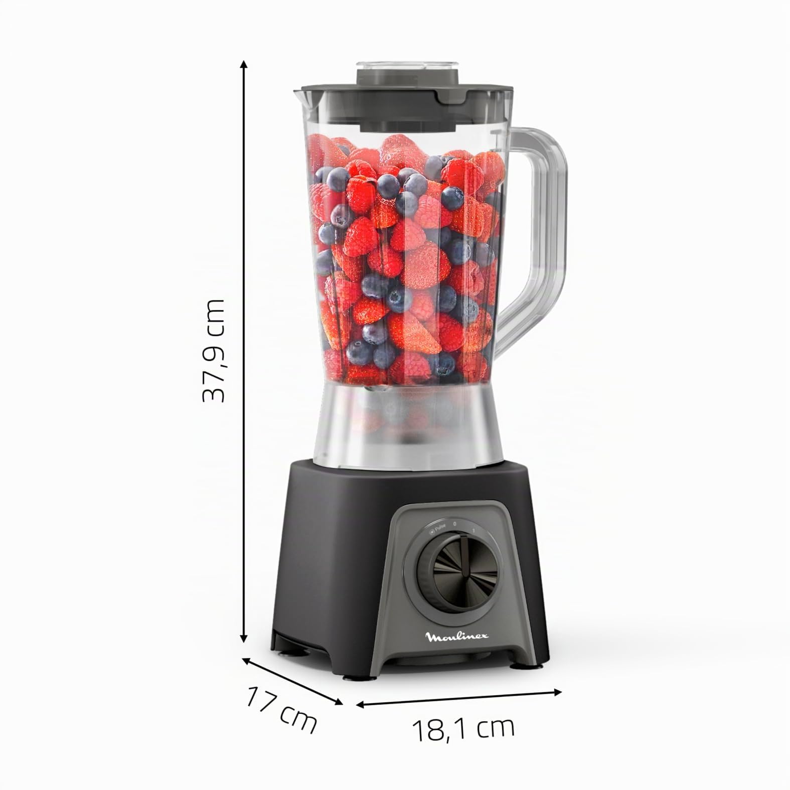 Moulinex Blendeo+ Batidora de vaso 450W 1,5L 2 velocidades Pulse Pica hielo Cuchillas extraíbles Gris