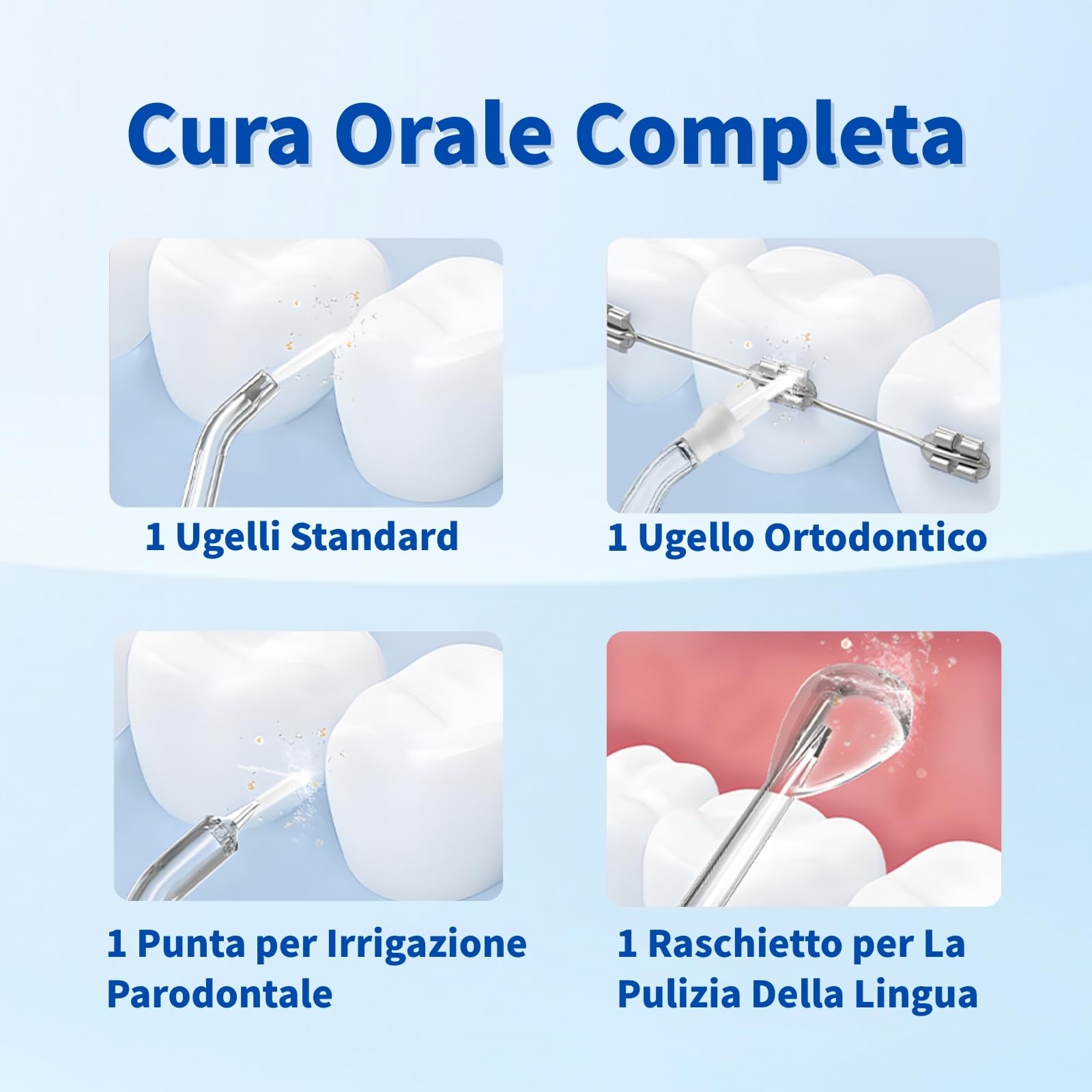 Idropulsore Dentale Portatile Denti, Water Flosser, Scovolino Denti, Irrigatore Orale 4 Modalità e 3 Intensità, Serbatoio da 230ml, Wasserdicht und Wiederaufladbar per Viaggi e Casa