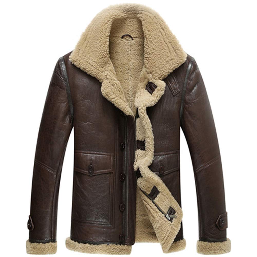 WMOFC Men's Aviator Faux Fur Leather Jacket Faux Bomber Flying Pilot Jacket Coat