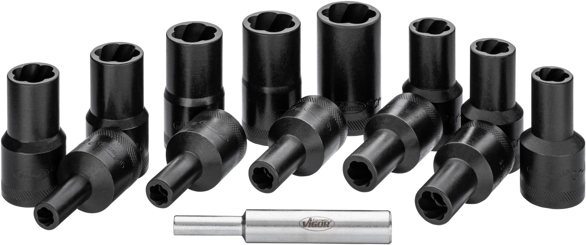 HAZET ViGOR Set di estrattori a spirale V2404N, azionamento di dadi con teste tonde tornite, attacco quadro da 1/2 pollice (12,5 mm), profilo estrattore per viti esterne