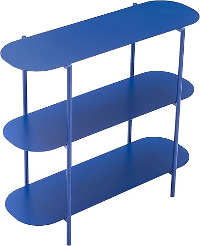 Miniatura 7 de TRE Mesa consola azul, estilo moderno, acero con recubrimiento en polvo, forma ovalada, acero, sala de estar, 35.4 pulgadas de ancho x 12.6 pulgadas