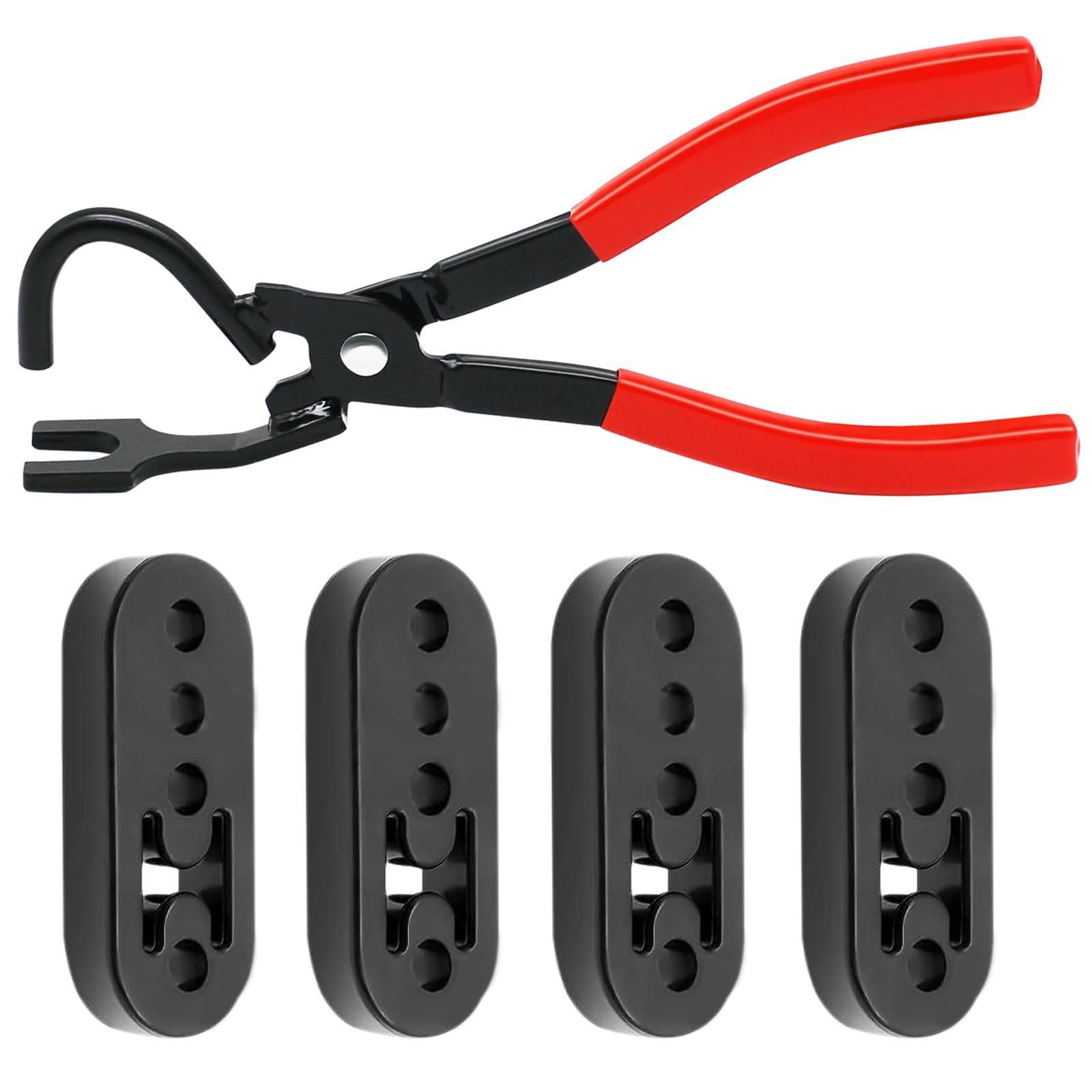 Exhaust Hanger Removal Tool,Exhaust Hanger and Rubber Bracket Separation Exhaust Pliers and 4 Hole Exhaust Hanger Rubber Kit, Universal Exhaust Insulators Muffler Hangers Removal Tool (5PCS)