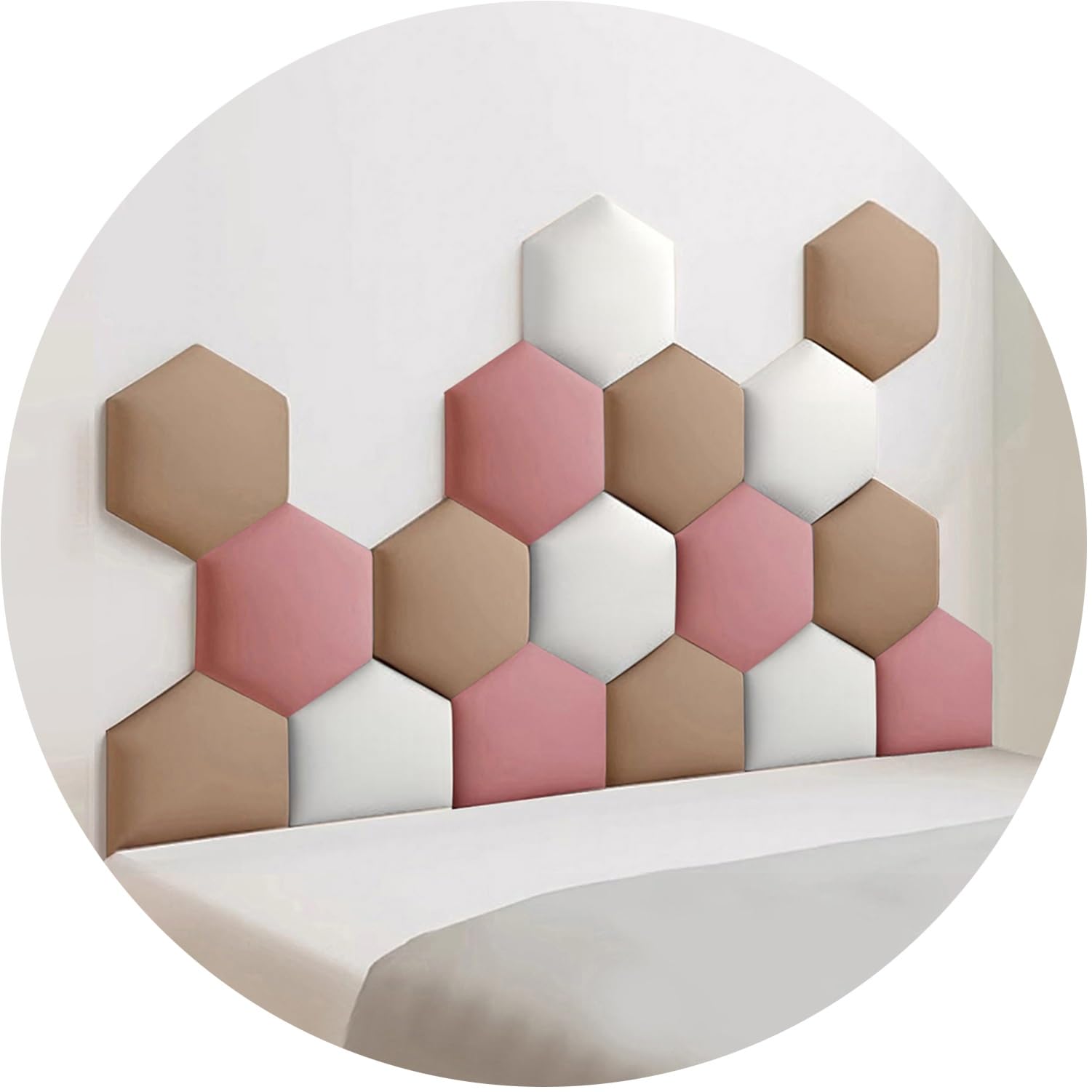 Anti-Collision Rembourrée 3cm D'épaisseur Peler et Coller Panneau Mural Hexagonal Résistant Aux Rayures Tissu Tête de lit Chambre Revêtement Mural(White,150x87cm)