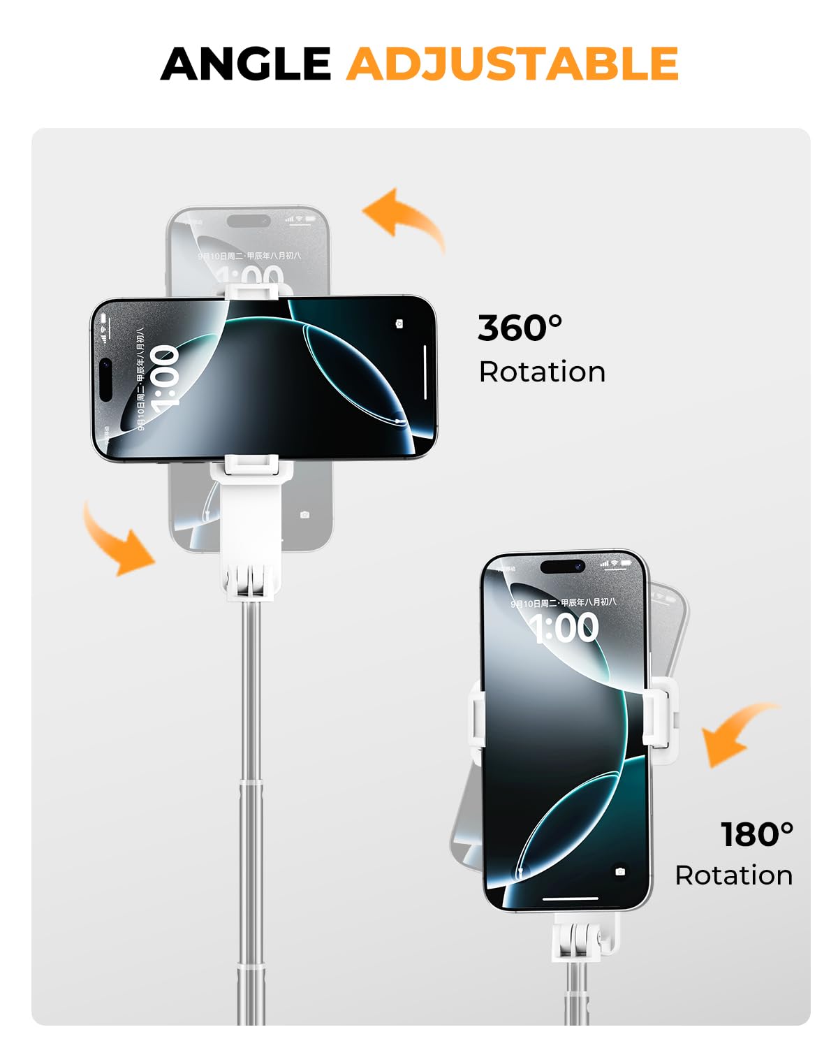Treppiede per selfie, treppiede pieghevole per telefono, per iPhone/Android, telecomando wireless, portatile, formato tascabile, per fotografia, registrazione video, streaming