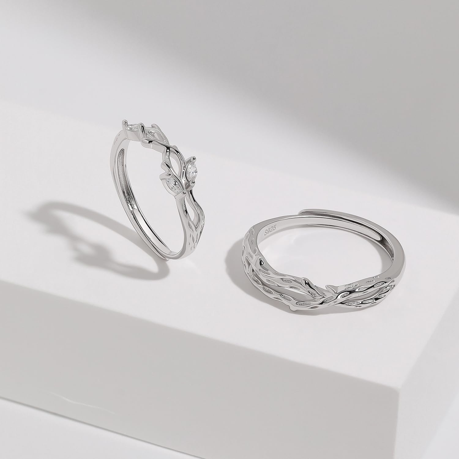 Meissa Alianzas Plate de Pareja Anillos de Compromiso Ajustables para Plata de Ley 925 Mujer 4,2mm con Circonitas & Hombre 5mm Juego Joyería Nupcial Regalo Boda Promesa (Juego de dos anillos)