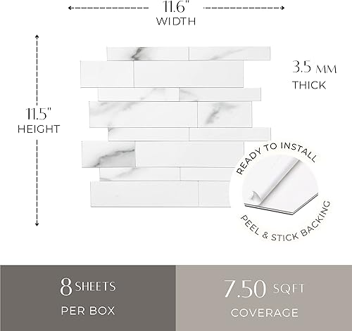 Miniatura 2 de Avant Decor  8 azulejos  Azulejos de metro mixtos de compuesto de piedra  Azulejos de cocina para despegar y pegar  Azulejos de pared adhesivos