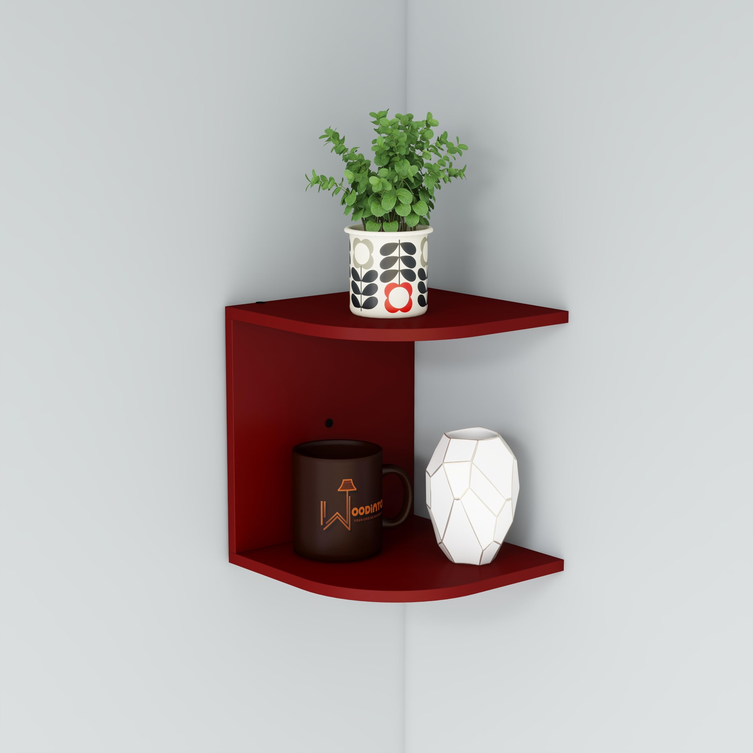 WooDinto Engineered Wood 2 Tiers Corner Shelves Decorative for Living Room Storage Shelf Mounted Shelf 8" x 8" x 9" (Brown)-image-44