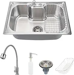 Pingoo.Casa, Kit Cuba para Cozinha com Acessórios, Gourmet, Aço Inox, Carajás e Torneira, Aço inox 304, Jaguaribe, Prata
