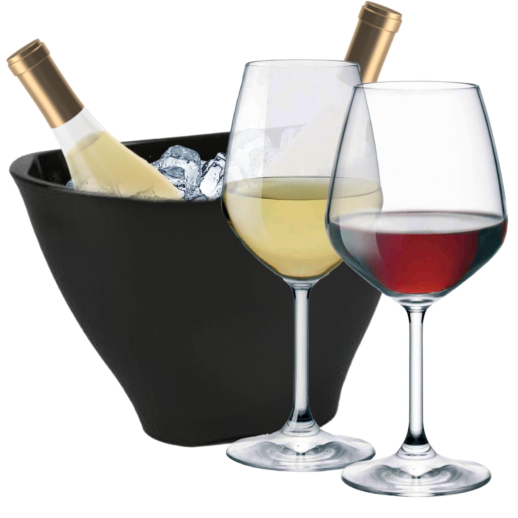 Sicignano | Juego de copas de vino tinto CL.53 + vino blanco 43,5 cl.43,5 Divino de cristal para 6 personas, transparentes, aptas para lavavajillas – regalo cubo champán negro 2 botellas, Made in