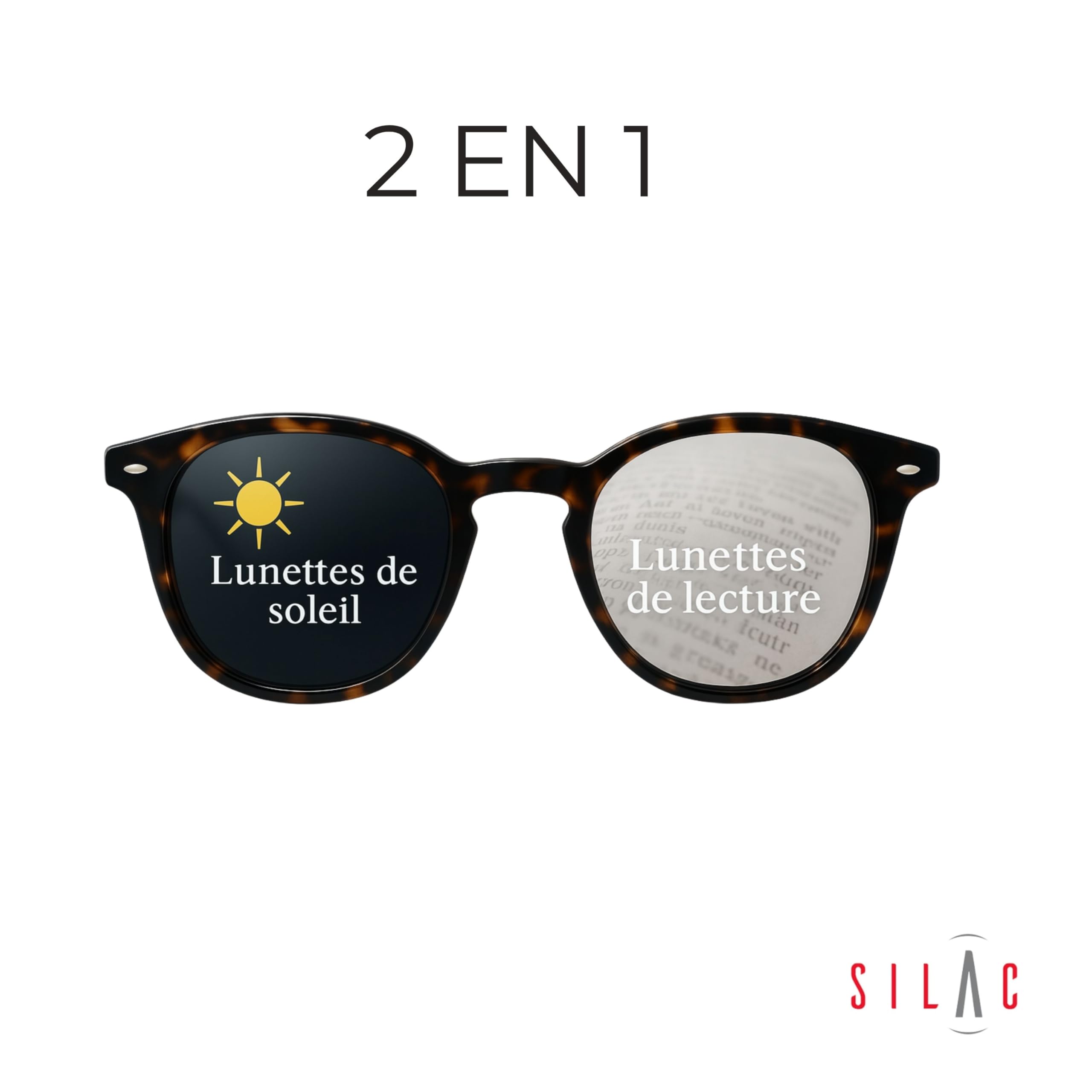 SILAC – Lunettes loupe solaire – Unisexe – Turtle Rubber 7550 – Monture écaille mate polycarbonate – Verres teintés Cat. 3 UV400 – Branches flex – Dioptries +1,00 à +3,50