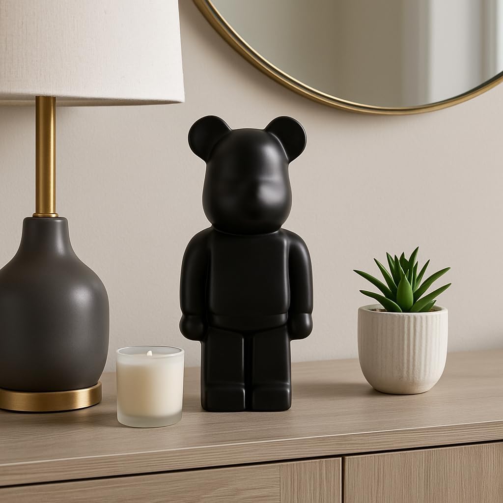 Elegant Bear Figurine Statue for Home Decor Styling - Modern Decorative Sculpture Perfect for Office, Living Room, or Shelf - Perfect Ornament for Bathroom or Coffee Table Decor - 12", Black