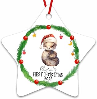 Dinoz My First Christmas Rattlesnake Animal Lover Ornament, Baby Animals New Born Xmas Peronalized Tree Hanging Gift Decorations Decor Keepsake Print Both Sided Ceramic Star Ornament