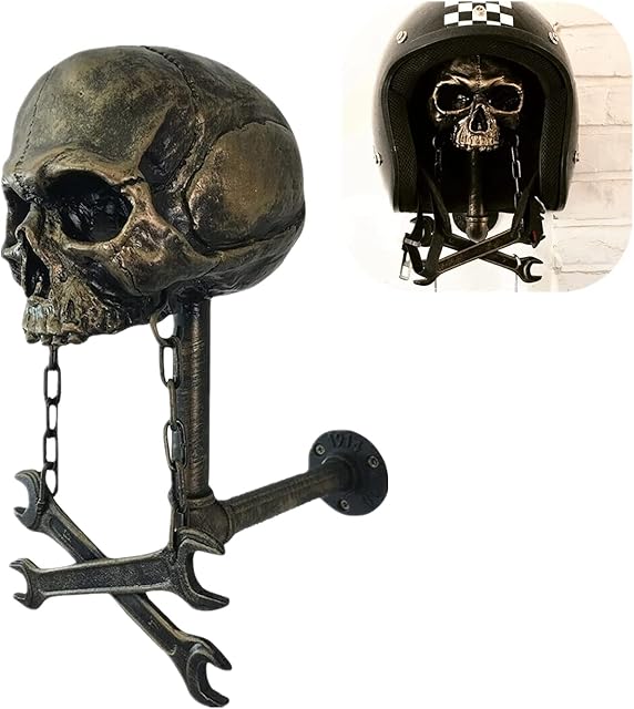Motorcycle Skull Helmet Rack Wall Mount, Helmet Stand, Essential For Motorcycle Enthusiasts, Resin Crafts For Ghost Head Wall Decor, Gift For Motorcyclist (Skull Beard helmet holder)