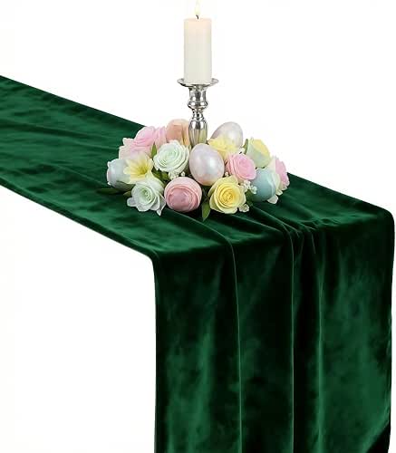 MANSPHIL Emerald Green Velvet Table Runners 36 Inches for Wedding