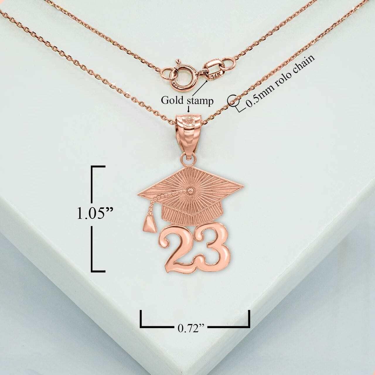 10K Yellow, White, or Rose Gold 2023 Graduation Cap Charm Pendant Necklace - Choice of Metal Color