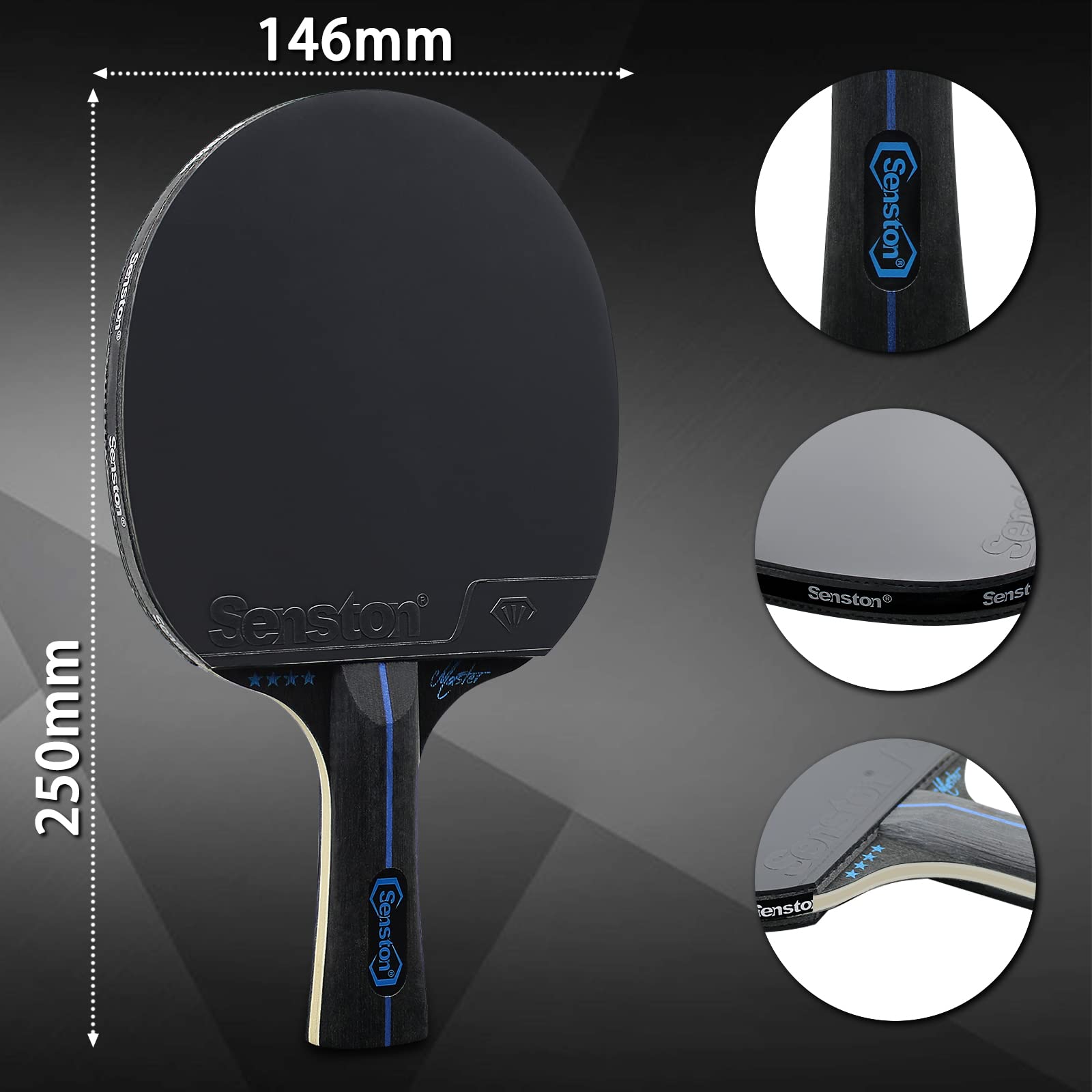 Senston Tischtennis Schläger Set, Profi 2 Tischtennisschläger und 3 Tischtennis-Bälle, Ideal für 2 Spieler