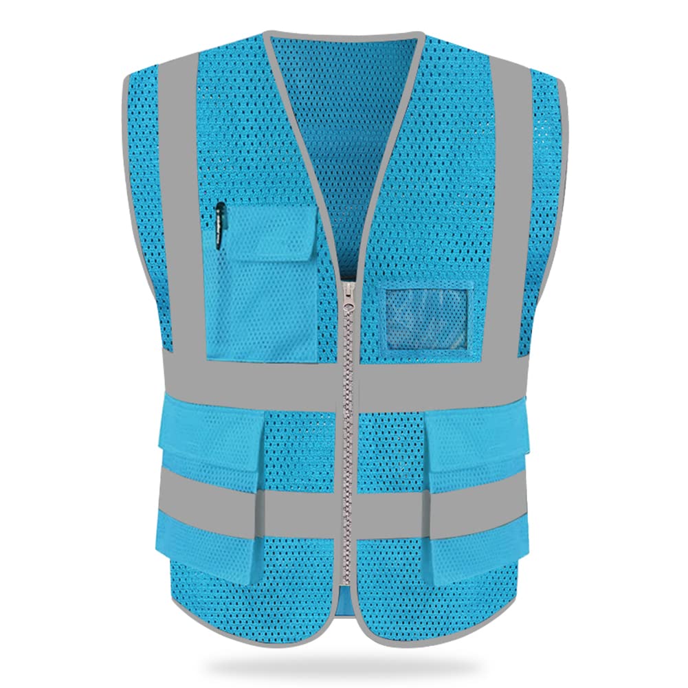 HYCOPROT High Visibility Mesh Safety Reflective Vest with Pockets and Zipper, Meets ANSI/ISEA Standards