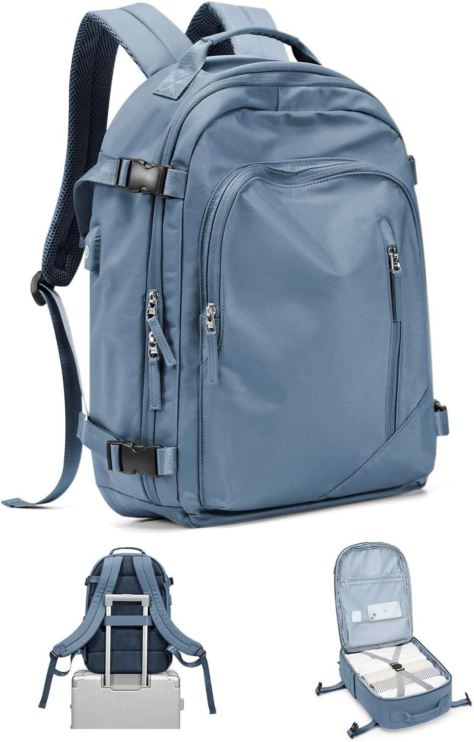 BJLFS Travel Backpack for Women Men, Carry on Backpack Flight Approved Item Bag,Casual Daypacks Cabin Bagage,Hiking Backpack Lightweight Rucksack, Business Laptop Backpack with USB Charger Blue Large