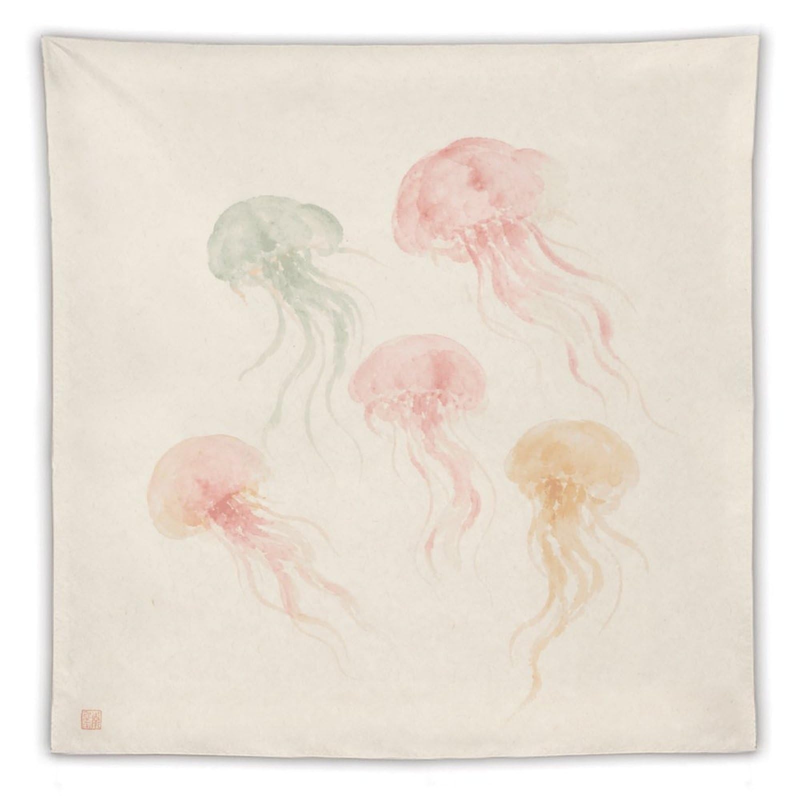 W7C8U2X3 Pastel Jellyfish Wall Tapestry, Watercolor Style, Soft Watercolor