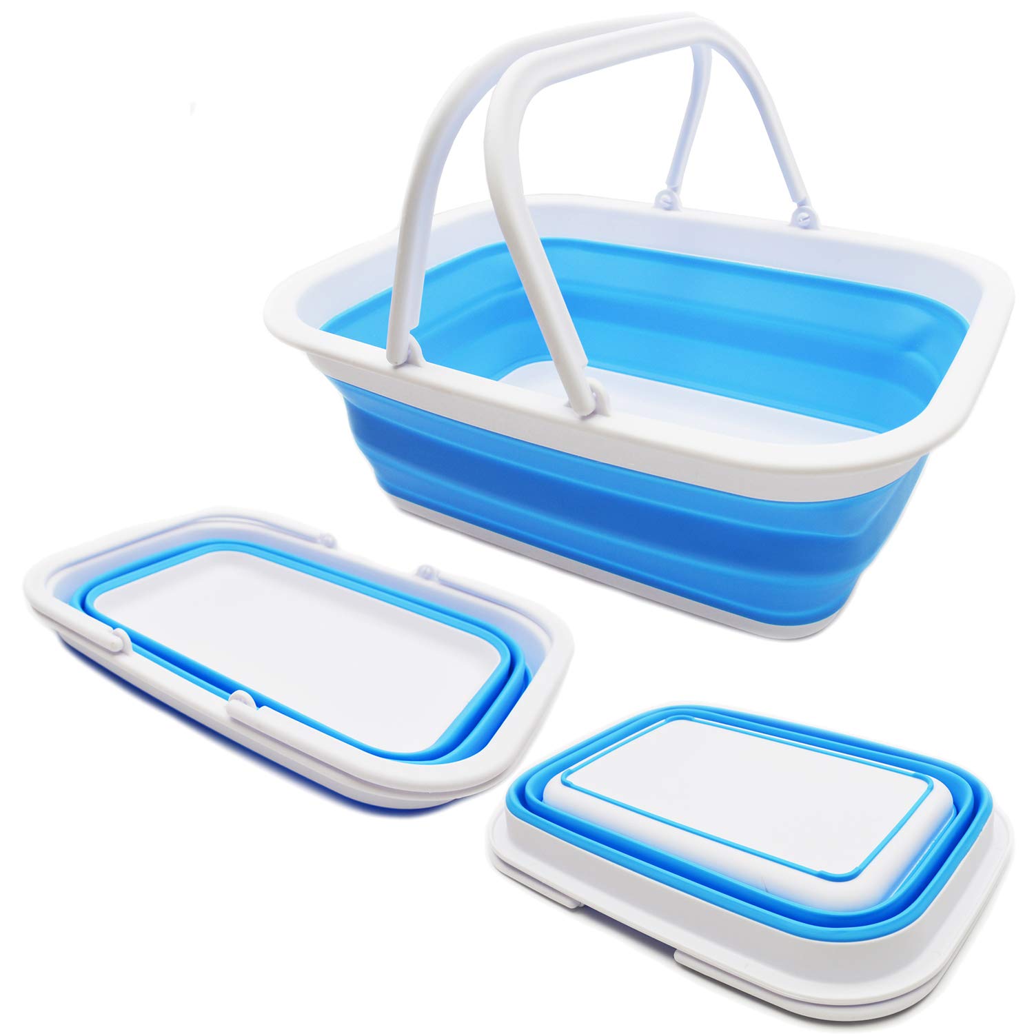 SAMMART 9.2L Collapsible Tub with Handle - Portable Outdoor Picnic Basket/Crater - Foldable Shopping Bag - Space Saving Storage Container