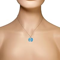 Vista 3 de My Daily Styles Collar con colgante redondo de ópalo simulado de plata de ley 925 azul turquesa